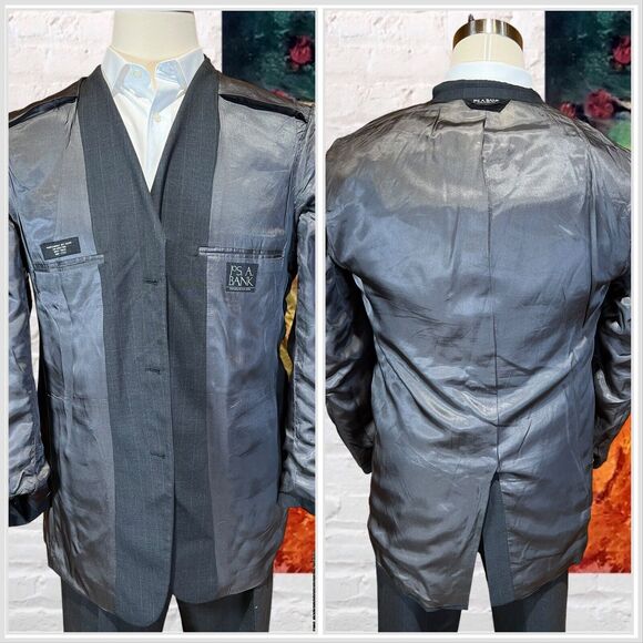 Jos A Bank 42L 34W Charcoal Gray Pinsripe 2 Piece Suit Jacket Pants Note - Picture 6 of 16